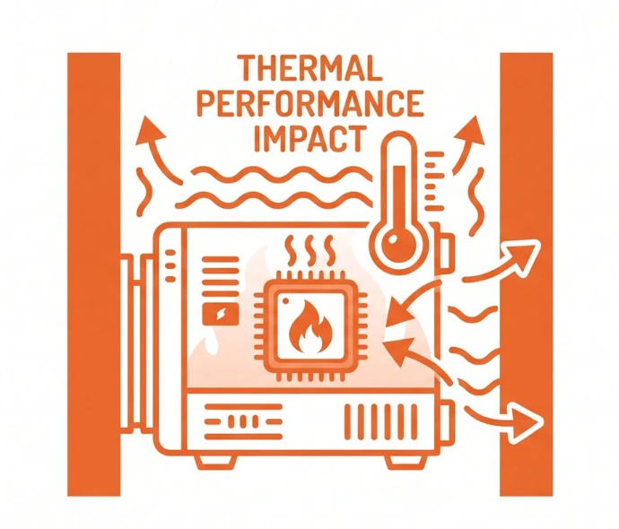 hot server cabinet showing how restricted installation environments impact thermal performance.