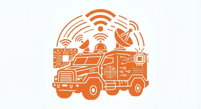 Illustration of a command vehicle with satellite and radio communications