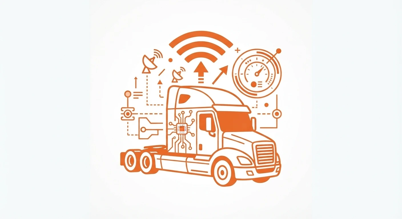 Illustration of a lorry with telematics and wireless connections for fleet management